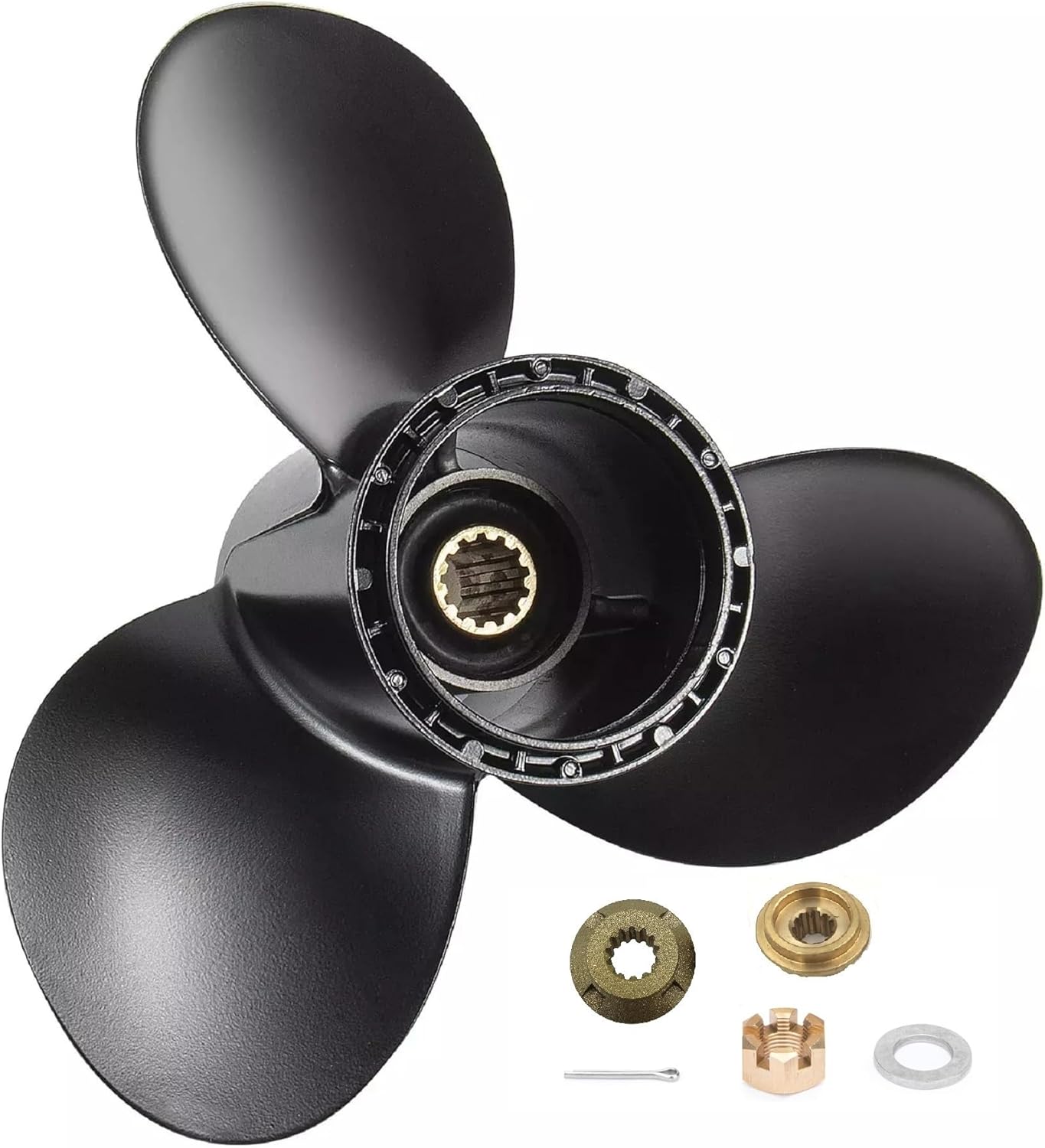 MARKGOO Propeller 11 1/4 X 15 Pitch with Hub Kit for Suzuki Outboard 35 40 50 55 60 65 HP Boat Motor Engine Parts 3 Blade Aluminum Prop 11.25 X 15 RH 13 Spline Tooth 58100-88LR0-019