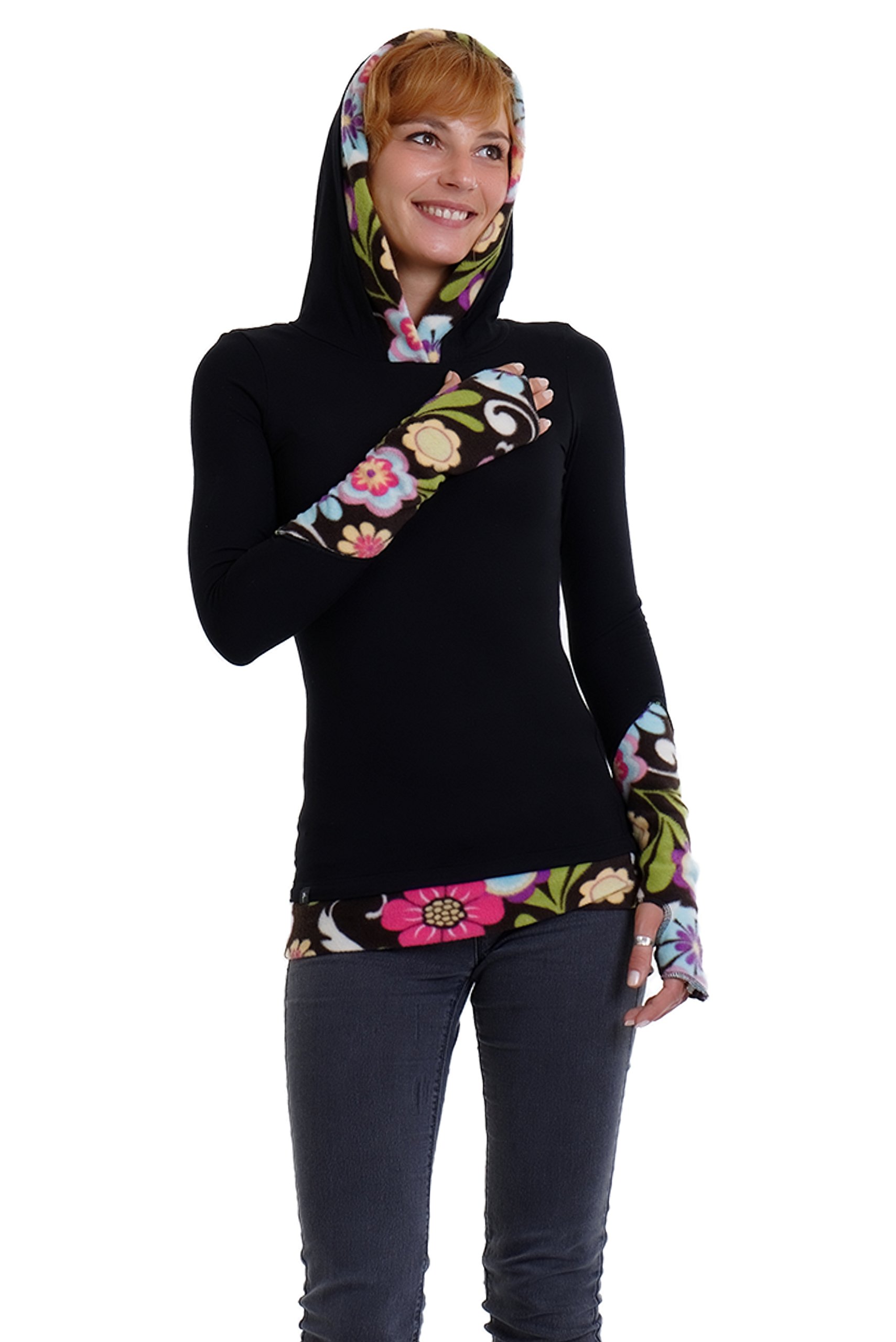 3Elfen winterlicher Damen Kapuzenpullover mit farblich abgesetzten Fleece Details - Made in Berlin