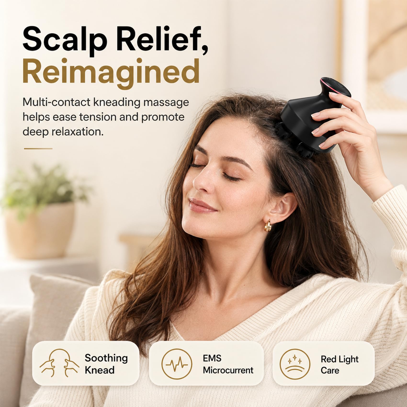 Masajeador eléctrico 4 en 1 del cuero cabelludo con EMS y terapia de luz roja, estimulador del crecimiento del cabello de 620-630 nm, masajeador de cabeza de mano con 5 modos para aliviar el estrés y