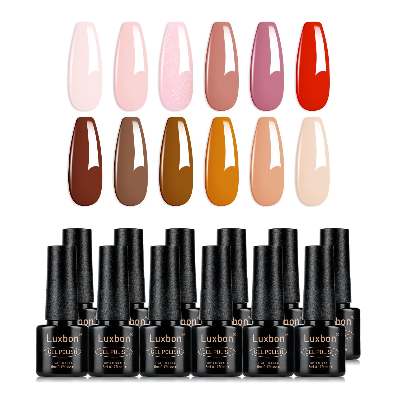 Luxbon 12 pcs Gel Nail Polish Set – Winter Color Set Long Lasting Gel Polish, uv led Soak Off Nail Art Designs Manicure Kit 014