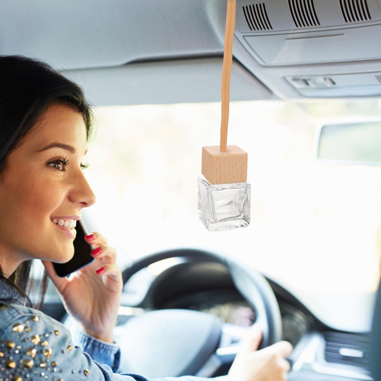 Flacone Diffusore Profumo 10Pezzi Bottiglie di Ricarica 10Ml per Auto Tappi Quadrati e Ciondolo Profumatore per Ambienti Auto