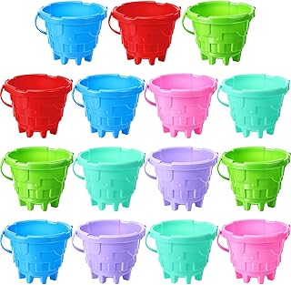 15 Pcs Beach Toys Beach Sand Buckets Pail Plastic Sand Bucket Colorful Toy Bucket for Boys and Girls Summer Water Pool Gardening Party Bath Toy (Vibrant Color)