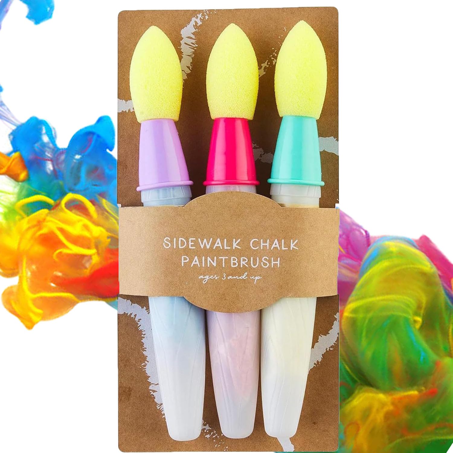 Oudiohai Color Sidewalk Chalk Paint Brushes For Kids, 3Pcs Giant Pavement Chalks, Washable Sidewalk Chalk, Bright And Bold Ideal For Walls & Pavement Simply Wash Away With Water (Color)