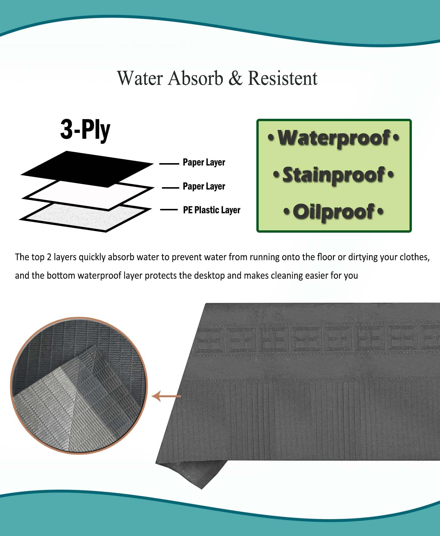 Lot de 6 nappes jetables noires en papier pour fête, 137,2 x 274,3 cm, imperméables en papier et plastique, 3 plis, pour anniversaire, banquet, buffet