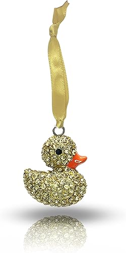 Adorno navideño de cristal de pato de goma amarilla, adorno navideño de pato de goma brillante