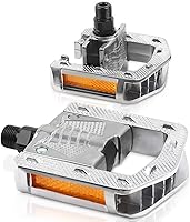 Vista 10 de Pedales de bicicleta plegables, pedales de bicicleta de montaña, pedales planos de bicicleta de aluminio CNC, 9/16 pulgadas con tiras reflectantes