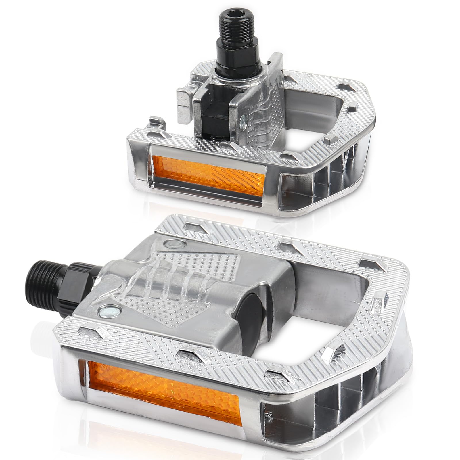 Folding Bike Pedals, Mountain Bike Pedals CNC Aluminum Bicycle Flat Pedals, 9/16'' with Reflective Strips | Non-Slip | Waterproof | Wide Flat Cycling