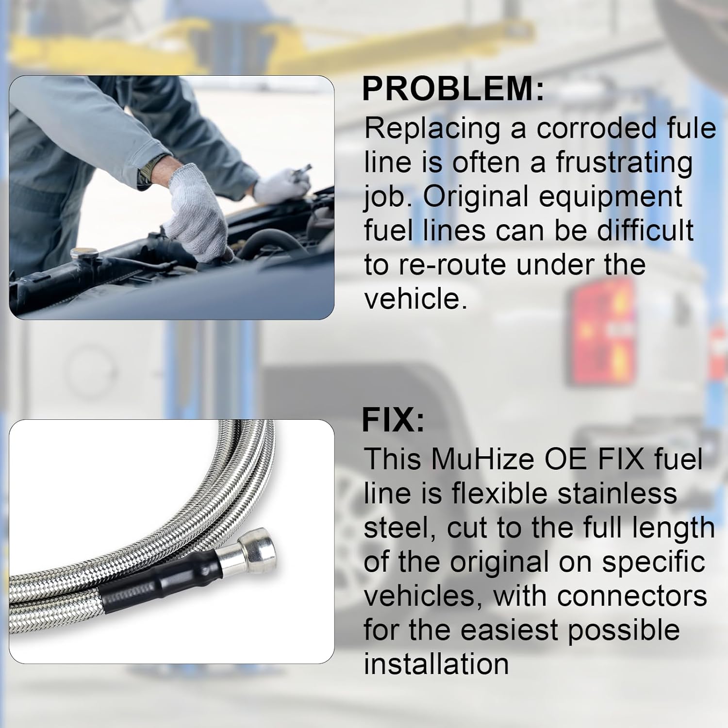 MuHize 819-840 Fuel Lines Kit - Stainless Steel Braided Quick Repair for Chevy Silverado & GMC (99-03), OE Replacement 15043857 15765803