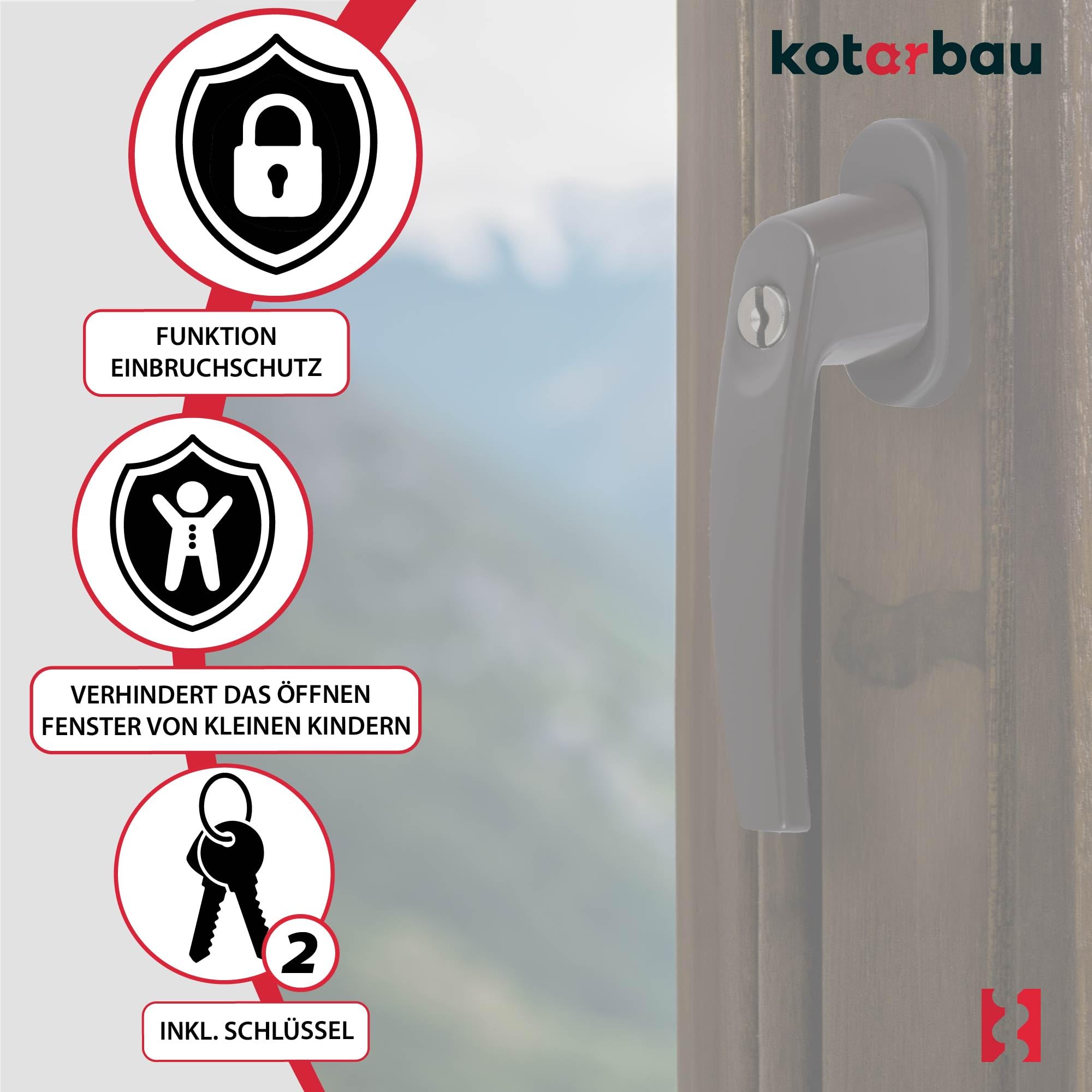 KOTARBAU® 4er Set Fenstergriff abschließbar Braun Aluminium pulverbeschichtet Fenstergriff mit Schloss abschließbare Fenstergriffe Stift 35mm Fensterschloss Kindersicherung Fenstergriffe abschliessbar