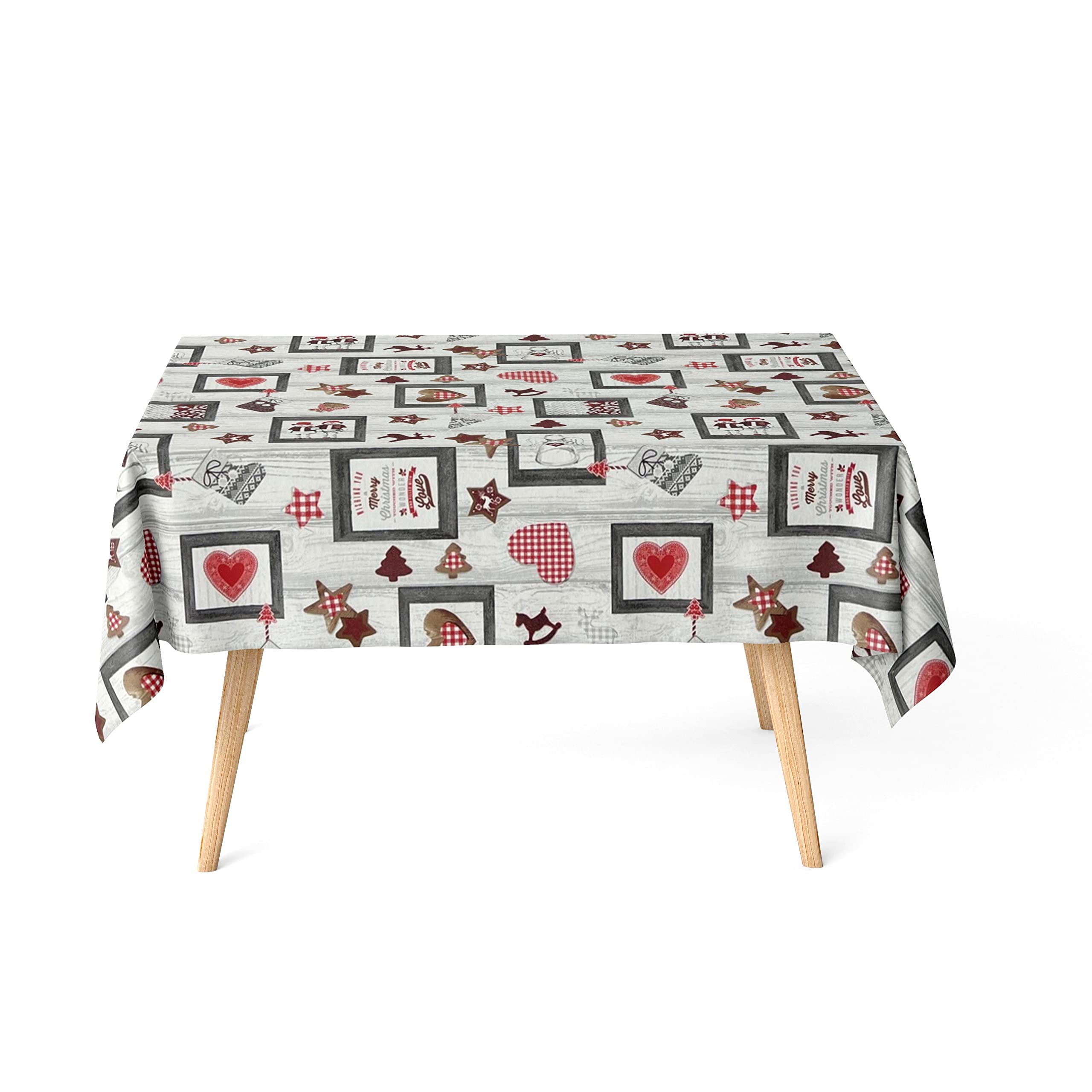 AURE 60502 - Nappe de Noël en jacquard - En coton enduit - Rectangulaire - Ronde - Ovale - 140 x 220 cm