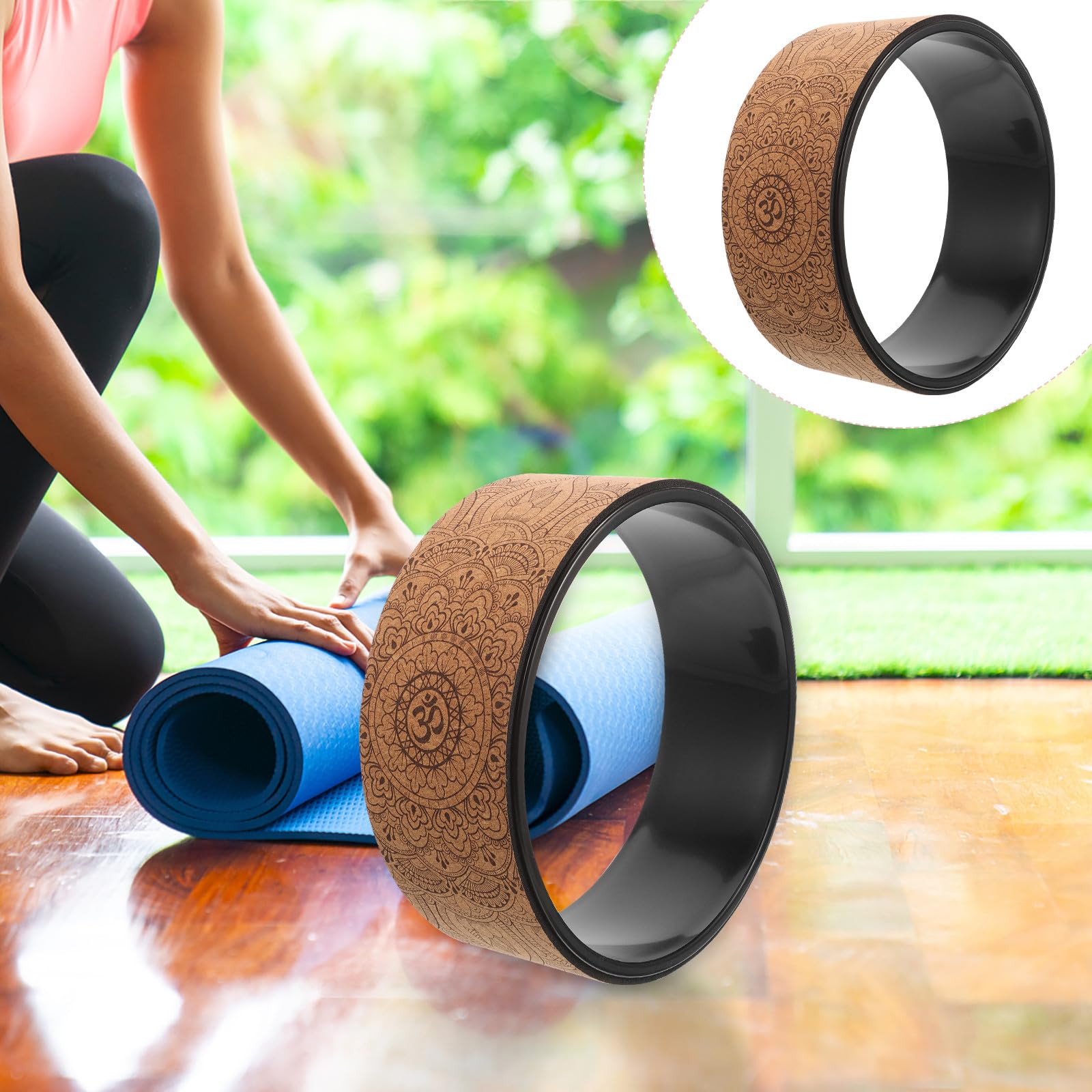 Healeved Yogarolle aus TPE mit Kork Yogarad zur Rückendehnung und Pilates Training Rutschfestes Yoga Zubehör für Frauen und Rückenentspannung