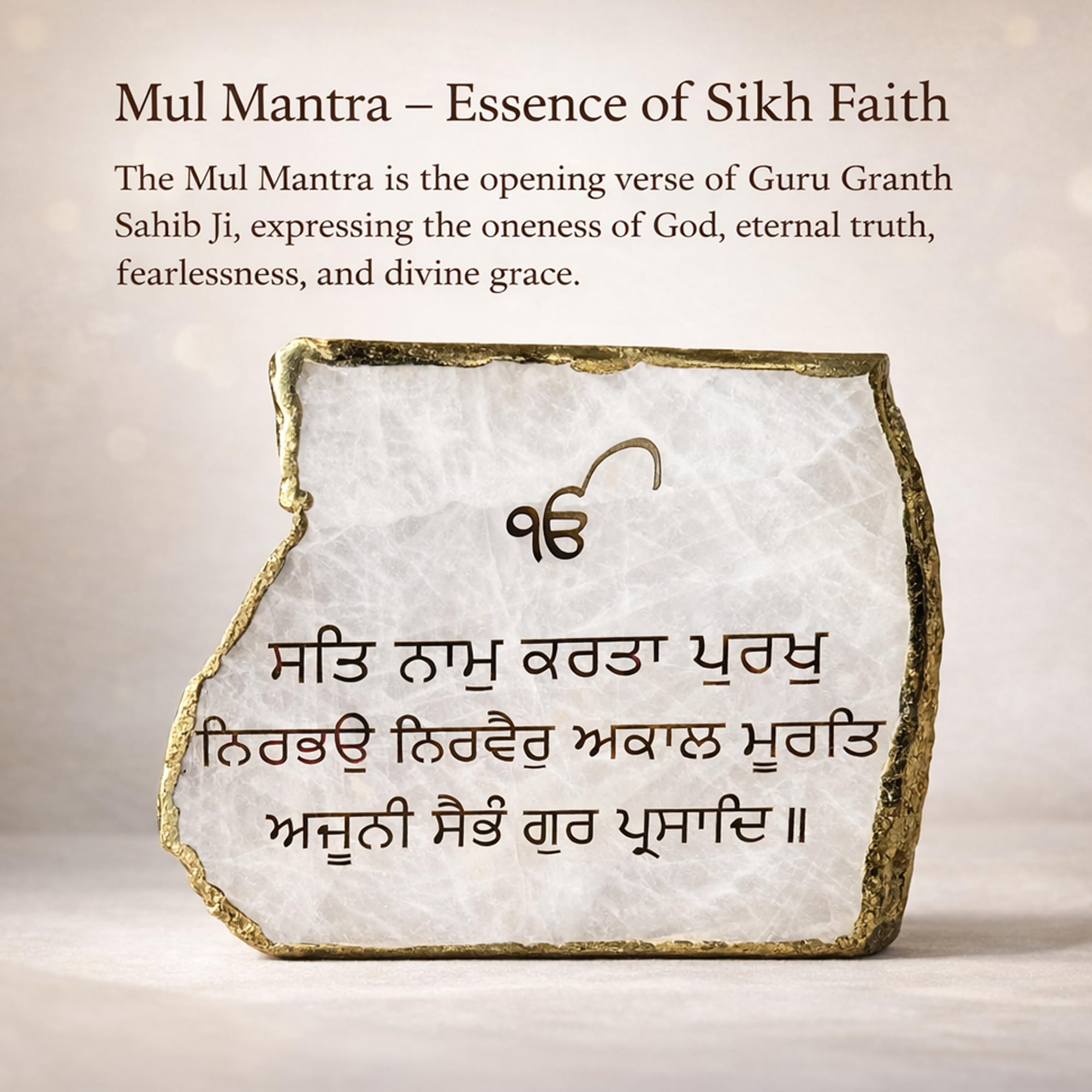 SEREIN Mul Mantra Ek Onkar Gurbani Agate Frame Sign Natural Healing Crystal Stone Frame Spiritual Decor Sikh Gurbani Inspirational Quote Gift Gurudwara Plaque Decorative Sikh Gift 3