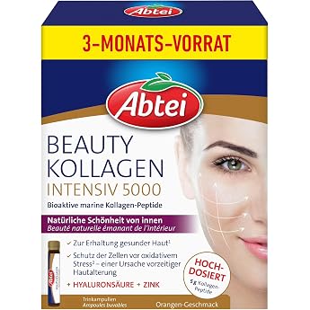Abtei Beauty Collagen Intensive 5000 &ndash; Drinkable Beauty &ndash; High Dosage &ndash; with 5 g Collagen Peptides, Hyaluronic Acid, Zinc, Vi