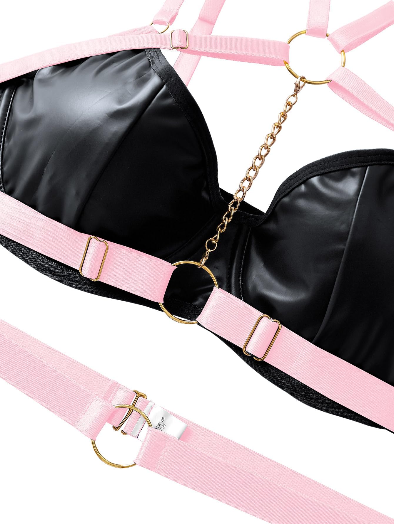 Lilosy Sexy Pu Leather Strappy Underwire Garter Belt Lingerie Set