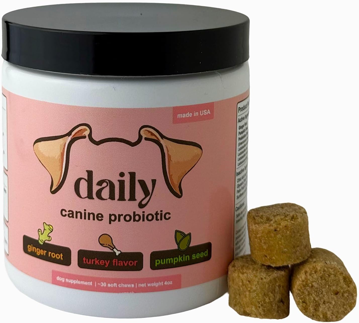 Probiotics for Dogs, Gut Health, Digestive Support & Occasional Diarrhea Relief - Turkey Flavor - 30 Soft Chews