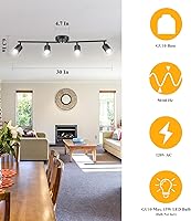 Vista 4 de Kit de iluminación LED de 4 luces BoostArea, iluminación de techo de 4 direcciones en negro, cabezal de luz flexible giratorio para cocina, sala