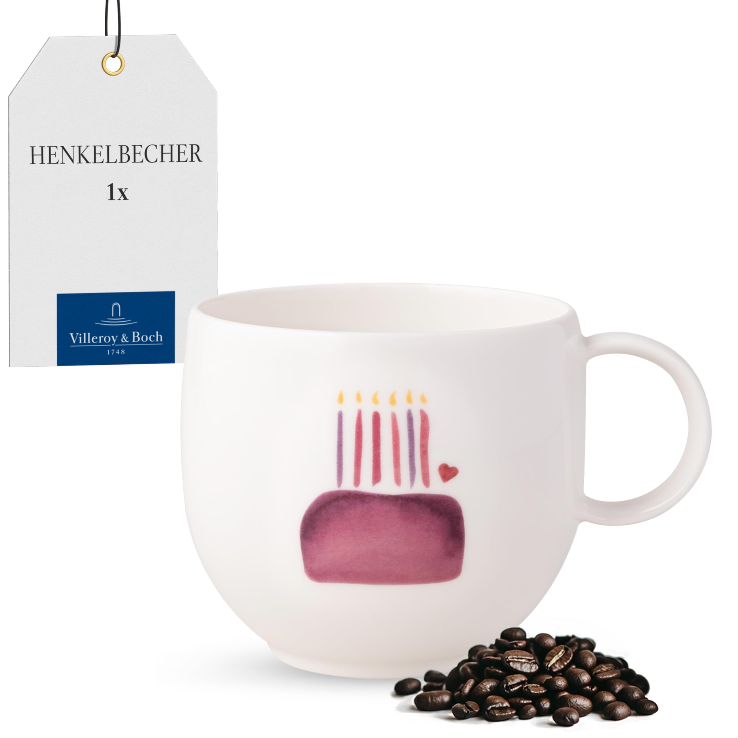 Villeroy & Boch – with Love Mug Happy Birthday 12.5 x 9.5 x 8.5 cm, Premium Porcelain, Gift, Coffee Cup, Mug, Cup for Coffee and Tea, 290 ml, Dishwasher- and Microwave-Safe