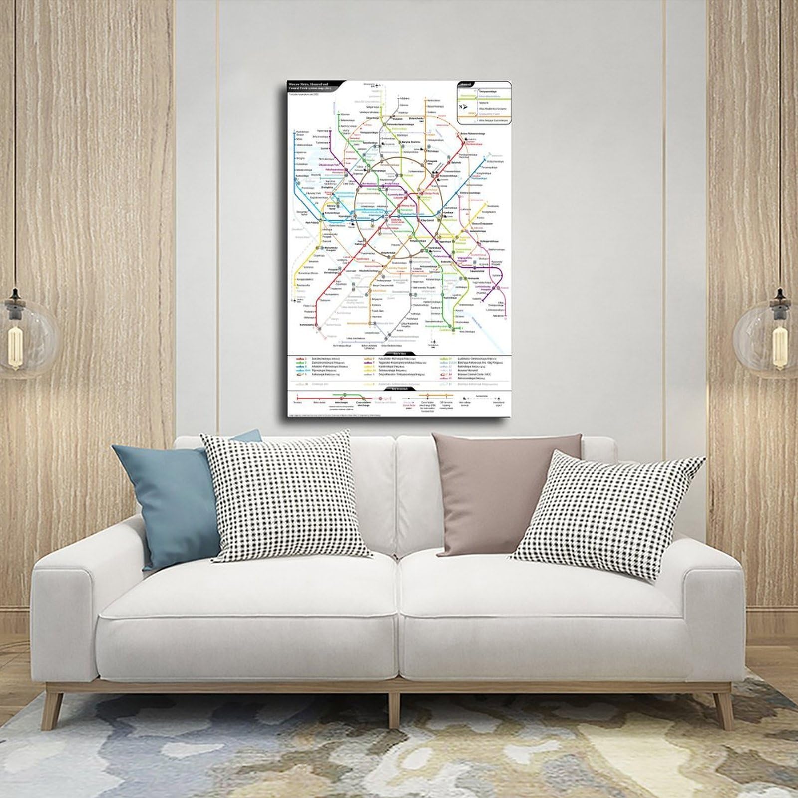 WCYB Mappa della metropolitana di Mosca Russian Underground Prints Poster Canvas Deco Dipinti Wall Art per ufficio Cornice da appendere 8 "L X 12" W