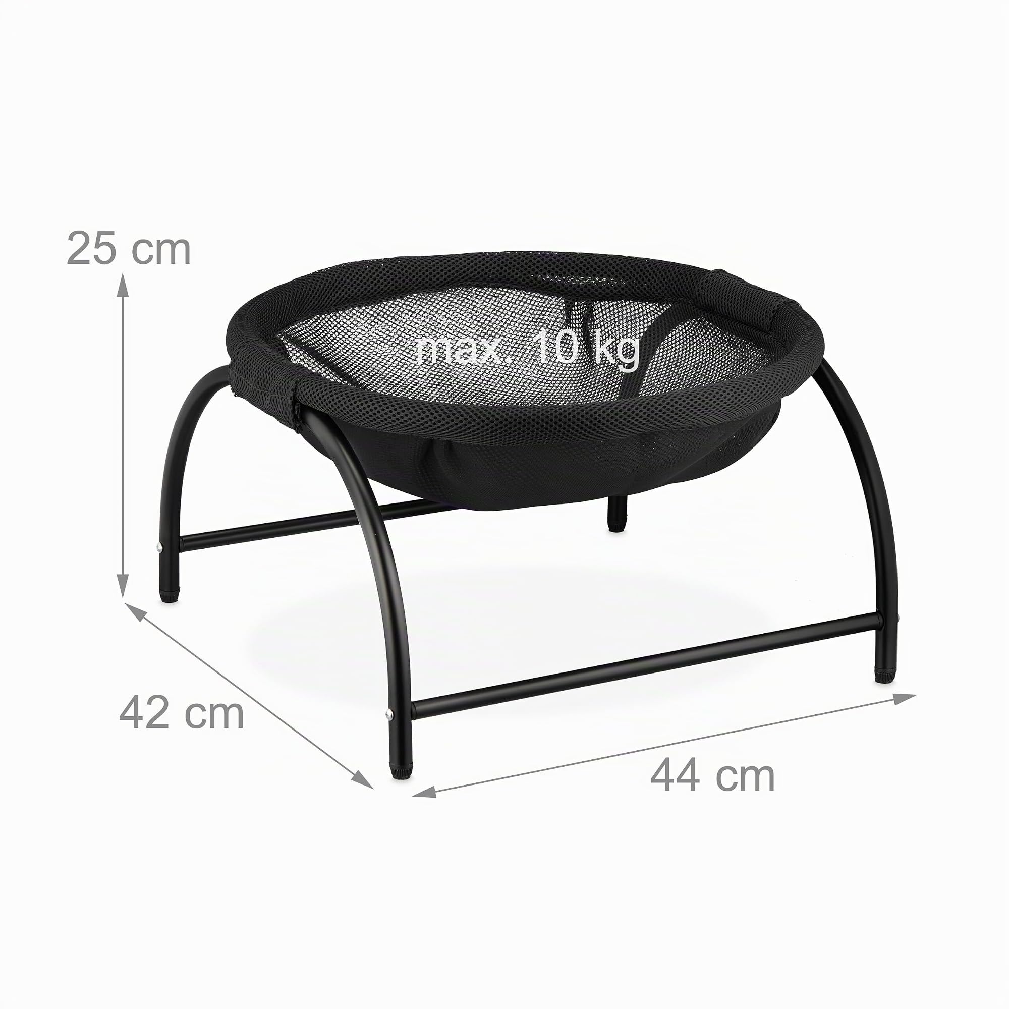 Relaxdays Cama Elevada para Gatos, Hamaca de Mascotas de Pie, 25 x 44 x 42 cm, Colchoneta Felinos con Soporte, Negro