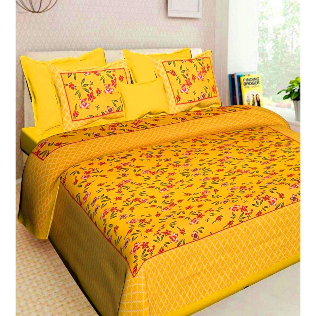 BedZone 100% Cotton Rajasthani Jaipuri Traditional King Size Double Bed Bedsheet with 2 Pillow Covers-picture-17