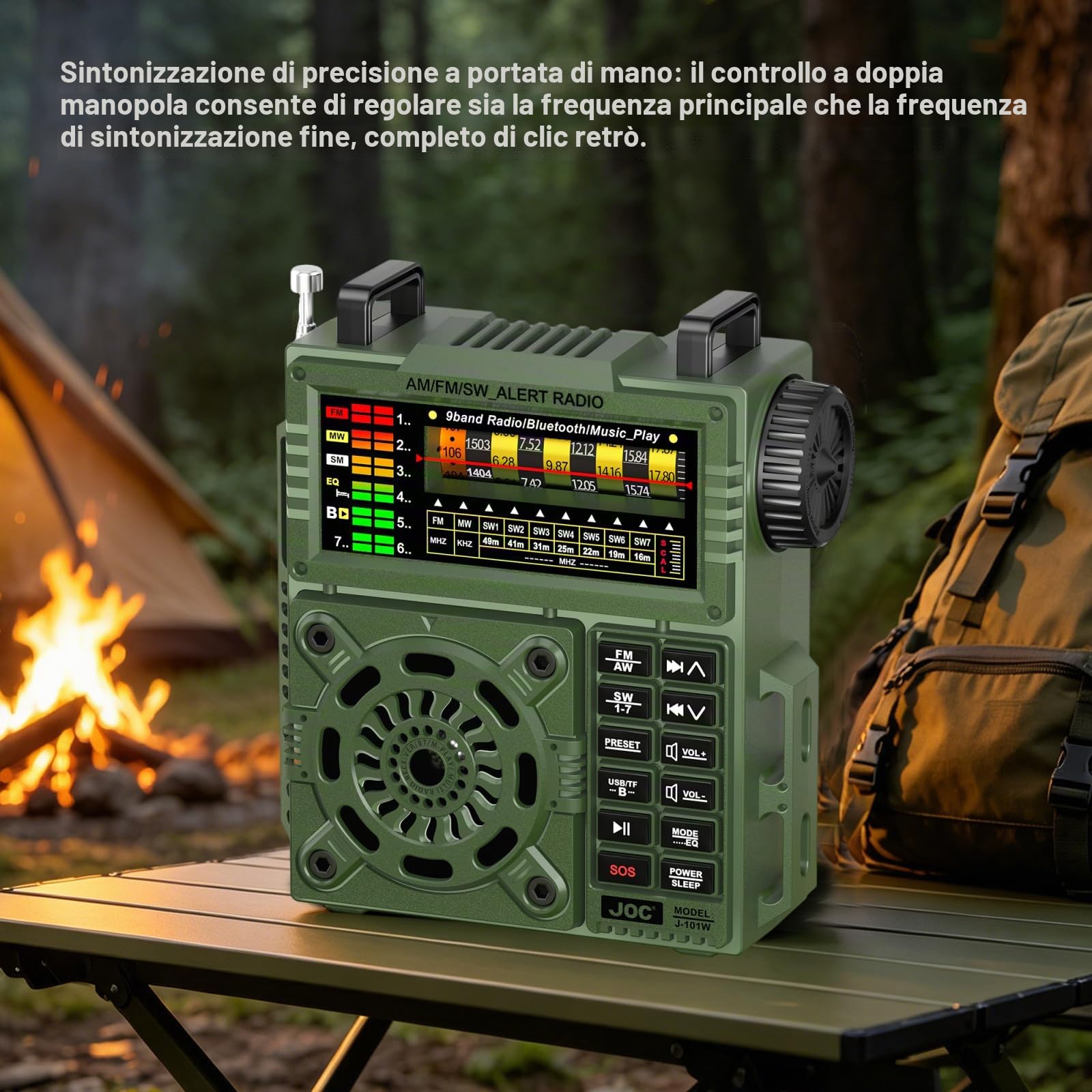 Ricevitore radio portatile multibanda con sintonizzatore antenna e batteria ricaricabile per uso esterno