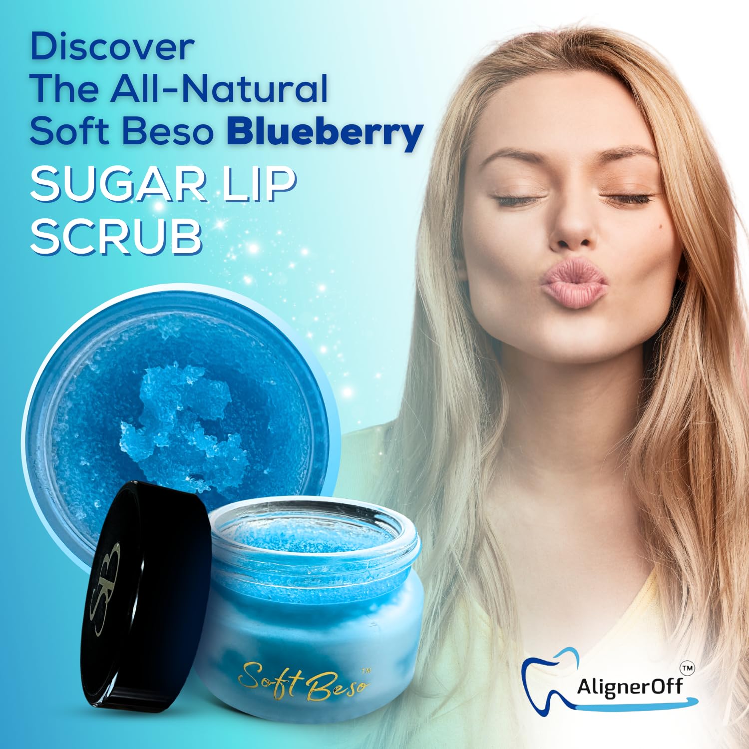 SoftBeso by AlignerOff Sugar Lip Scrub – Blueberry Lip Exfoliator & Moisturizer for Dry, Chapped Lips – Hydrating Sugar Scrub for Smooth Lips – For Men & Women – Ideal for Gifting