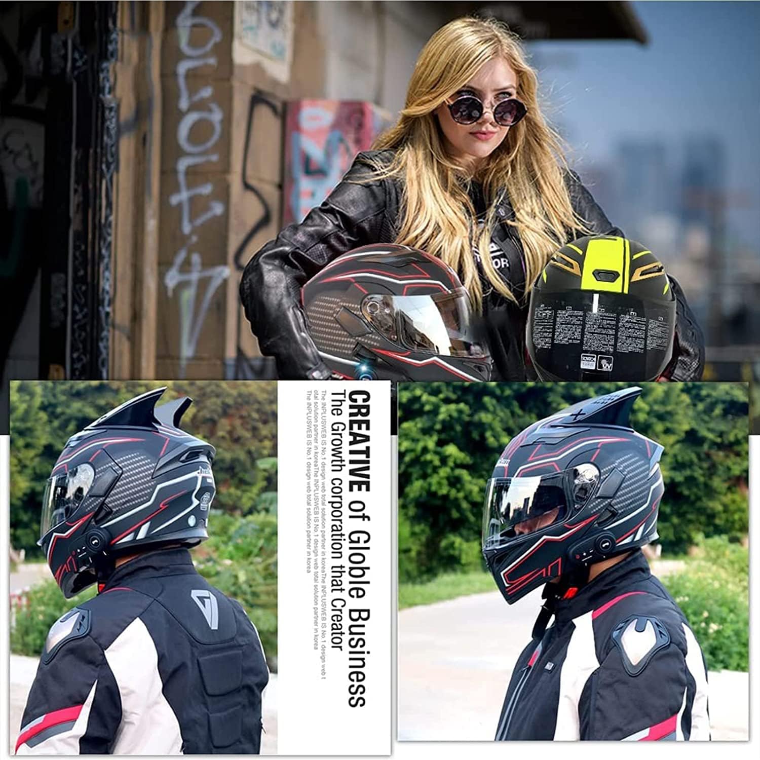 Adults Men Women Modular Bluetooth Motorcycle Helmet with Tail, Front Built-in Mp3 Integrated Flip Up Helmets Dual Anti-Fog Visors Racing Crash Full Face Helmet DOT/ECE Approved