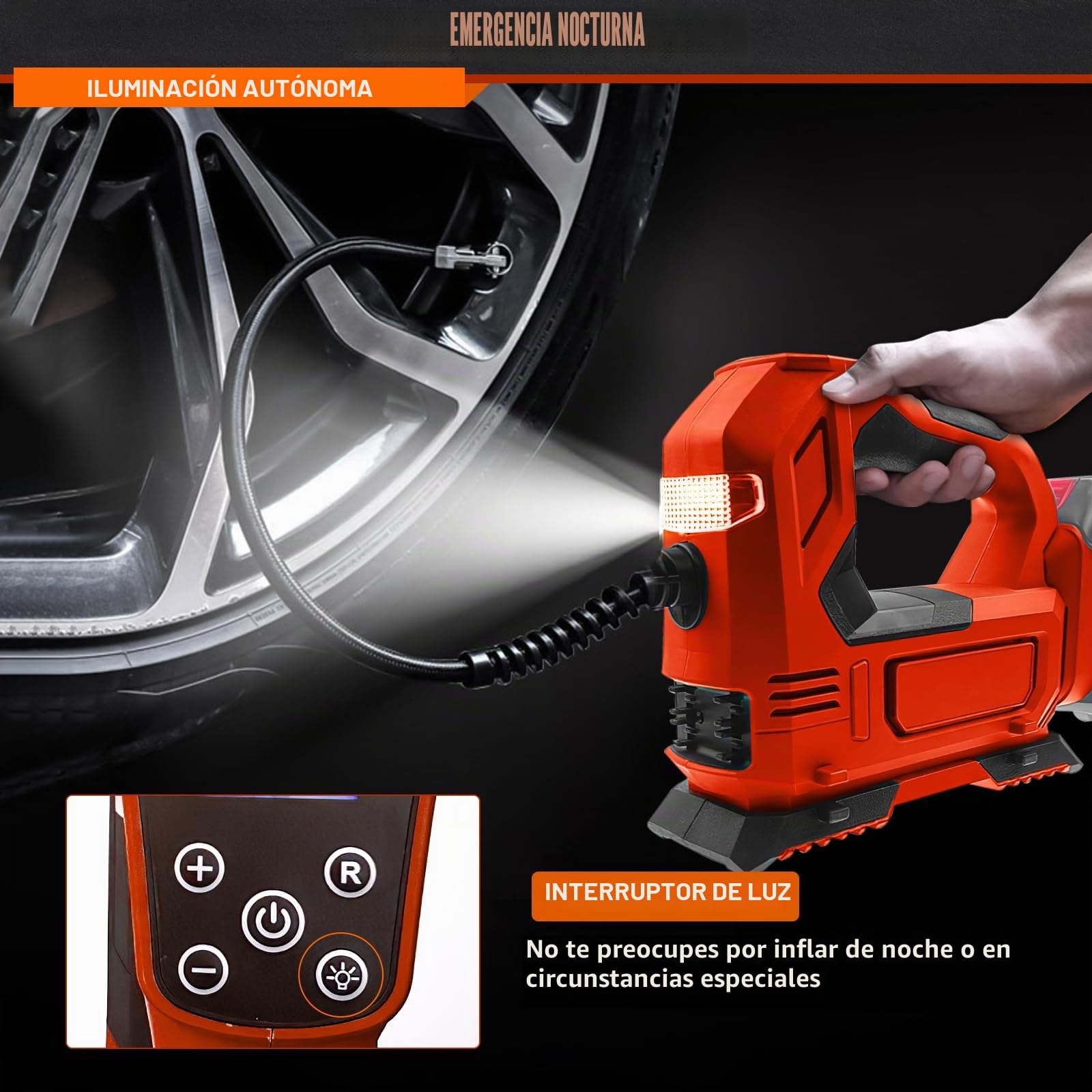 Compresor de batería para ‎Milwaukee M18 batería (sin batería, sin cargador) Bomba de aire portátil LED portátil con manómetro digital, compresor de aire eléctrico para coches, motos, bicicletas,