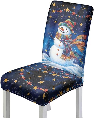 Miniatura 53 de Rnyleeg Juego de 4 fundas de silla de Navidad para sala de estar, sin brazos, copo de nieve, muñeco de nieve, fundas elásticas para sillas de Muñeco