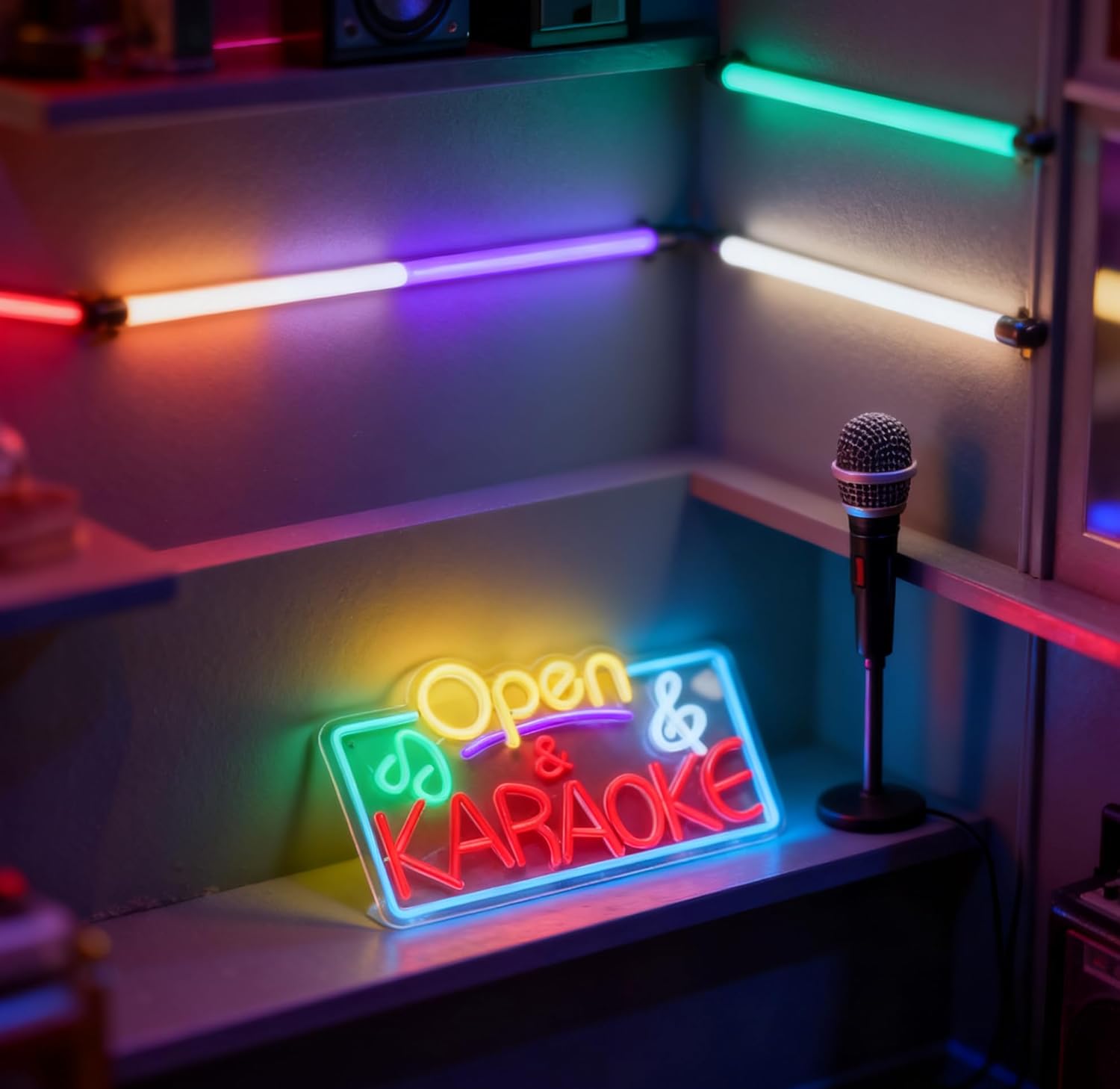 Karaoke Open Neon Sign, Musical Notes Accent USB Powered Decorative Light Sign for Bar Music Party Room Home Living Room Wall Table Karaoke Theme Neon Decor 16.1 x 9.3 In - Image 5