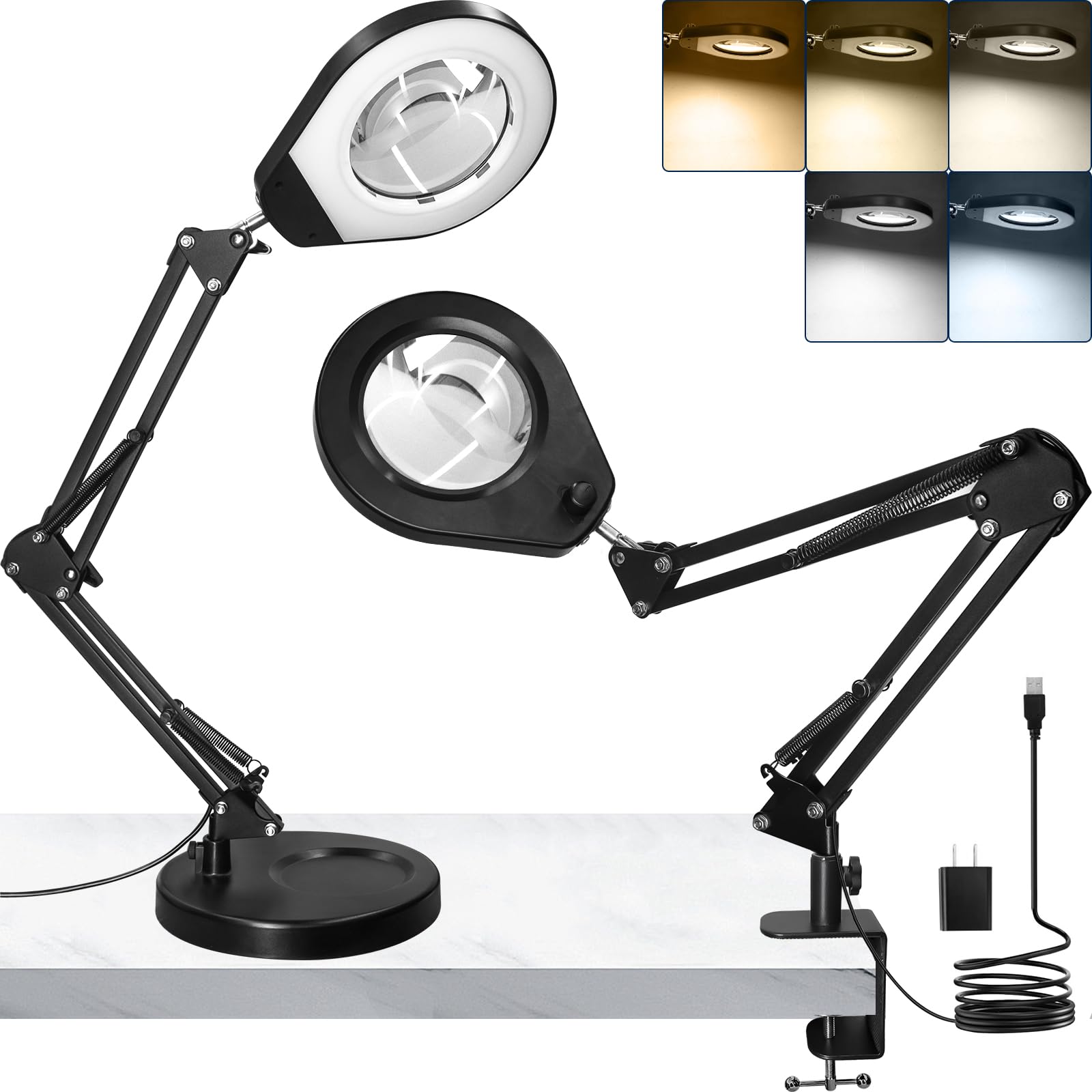 Beyamz Lupenleuchte Mit 5 Dioptrien – 125 Mm Linse, 3 Farbtemperaturen, Dimmbar, 100 Cm Arm