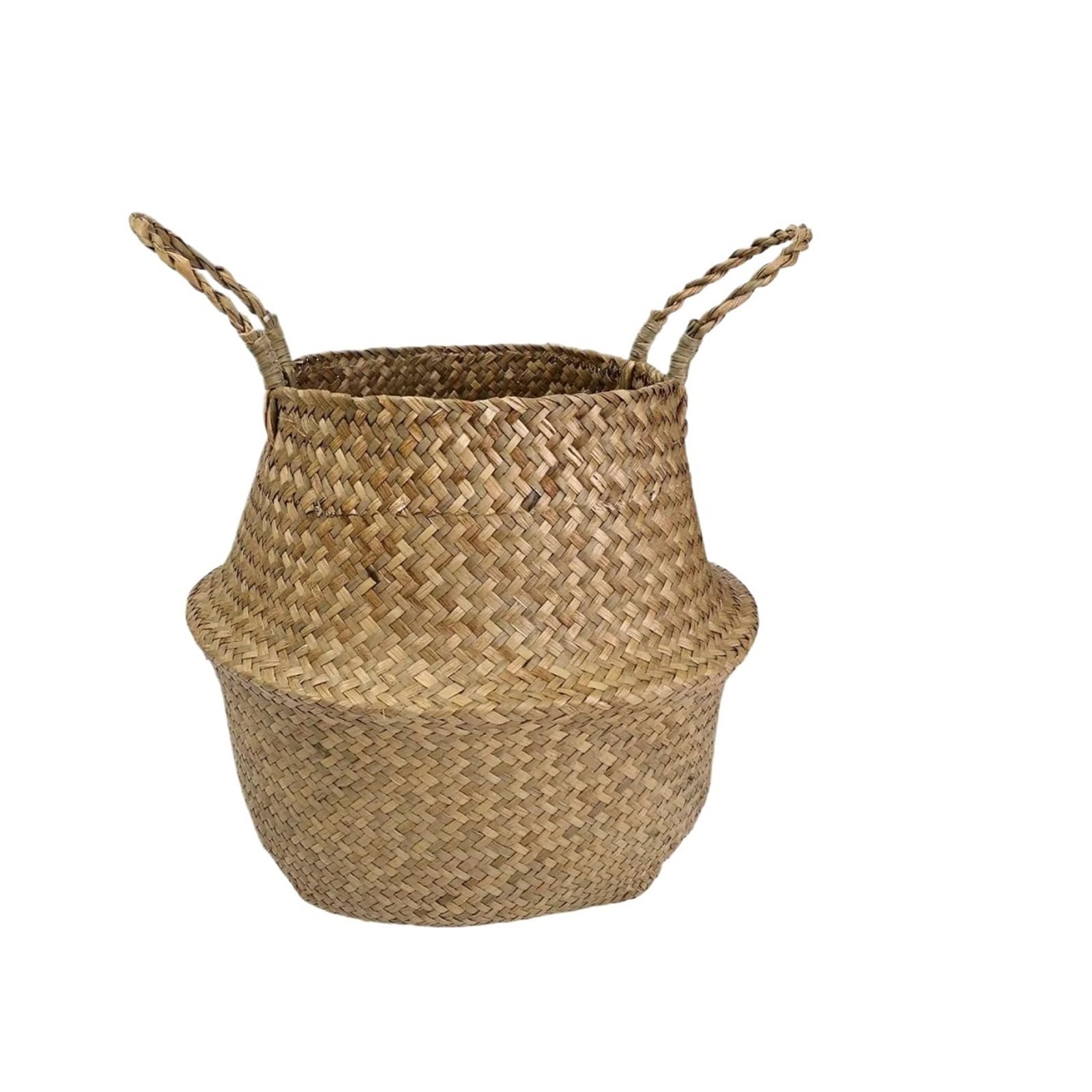 Cesta de almacenamiento tejida a mano pasto marino natural | Con asas dobles, cubierta for maceta, forma de calabaza, tejido cónico for lavandería, sala de estar