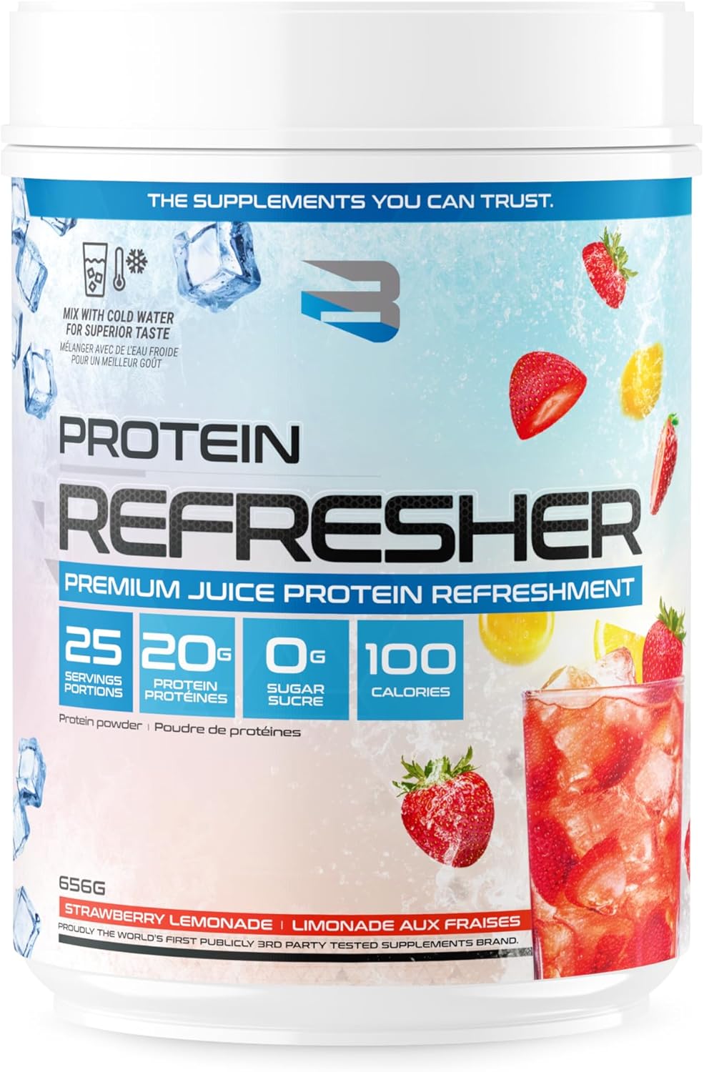 Believe Supplements Protein Refresher (25 Servings) – Revolutionary Juice-Type Whey Protein Powder for Fitness, Bodybuilding, Gym, or for Bigger Protein Intake (25 Scoops, Strawberry Lemonade)