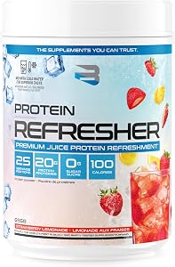 Believe Supplements Protein Refresher (25 servings) - Revolutionary Juice-Type Whey Protein Powder Alternative for Fitness, Bodybuilding, Gym, or for bigger protein intake - Enjoy with Ice or Chilled Water for Superior Taste (25 servings, Strawberry 