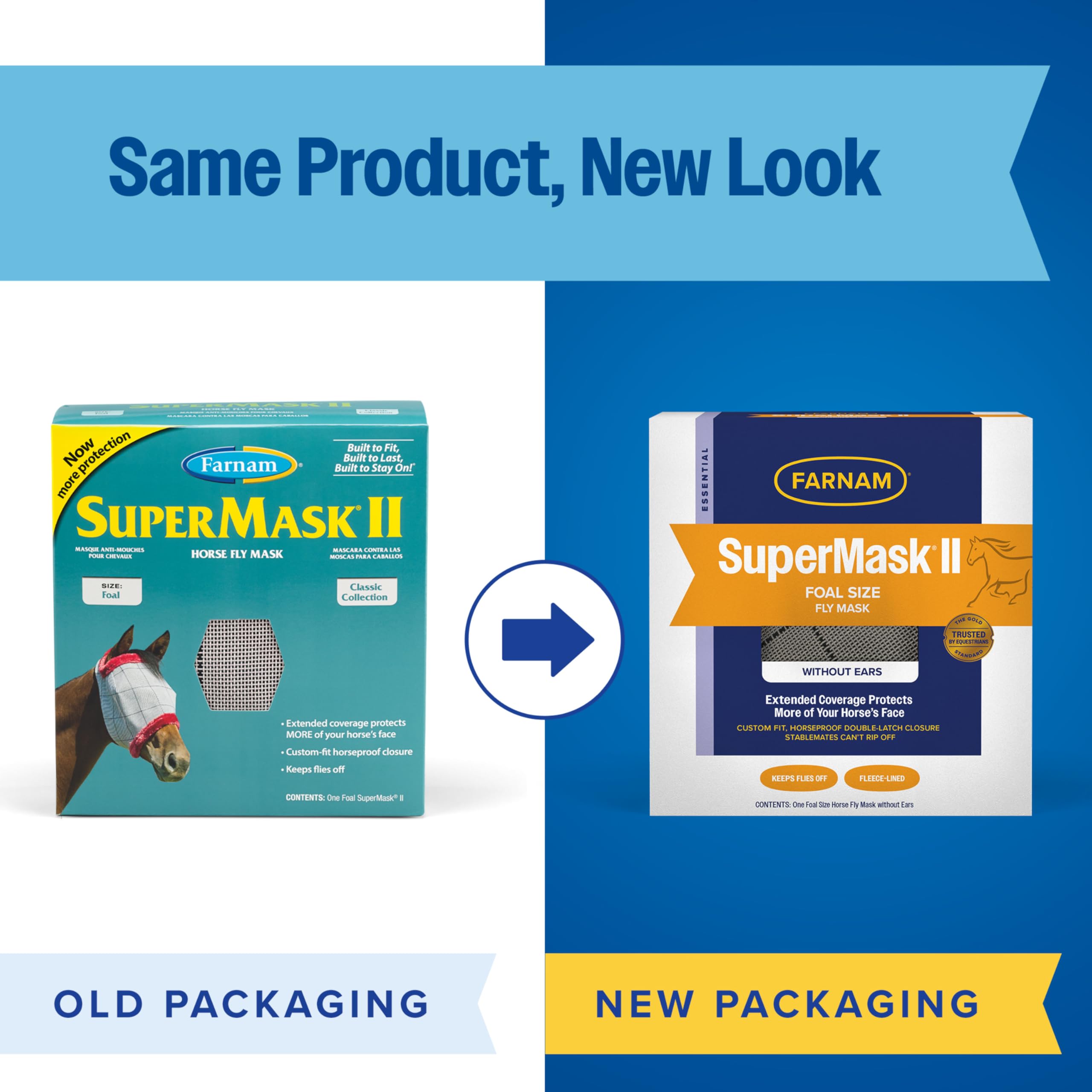 Farnam SuperMask II - Máscara de mosca de caballo sin orejas, tamaño de potro, el color puede variar