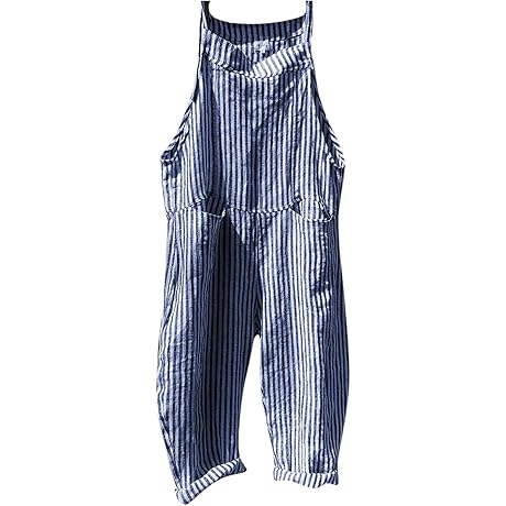 Summer Casual Granola Girl Striped Linen Overall