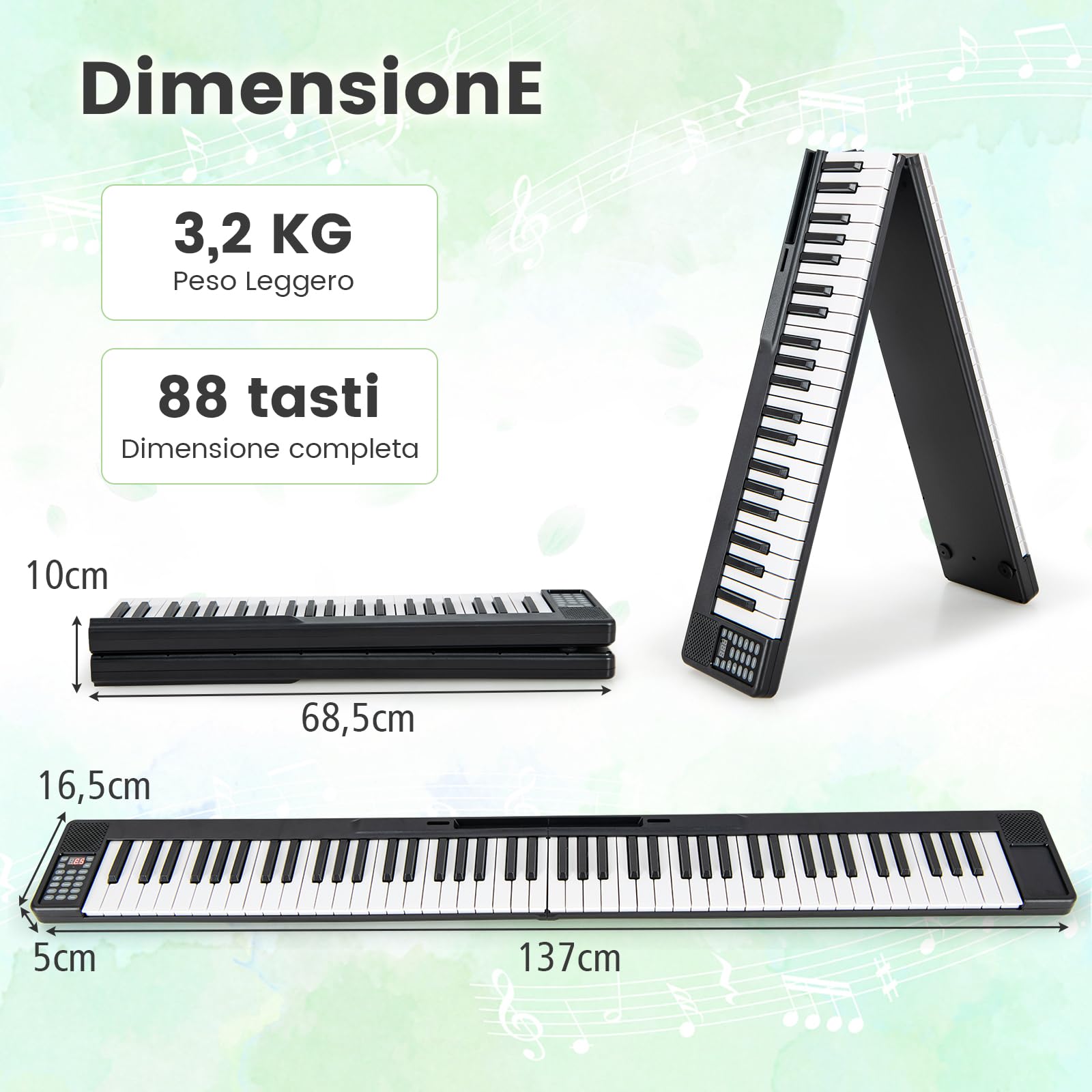 COSTWAY Tastiera Elettronica 88 Tasti, Pianoforte Digitale in 2 Tastiere, Portatile con Borsa per Tastiera Elettronica, Bluetooth/MIDI/USB, per Principianti Bambini Adulti (Nero)