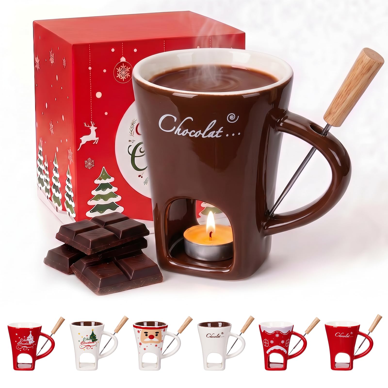 Chocolate Fondue Mug, Chocolate Melting Cup with Forks, Air Circulation Personal Cheese & Butter Melting Cup for Birthday Party, Wedding, Christmas Gifts