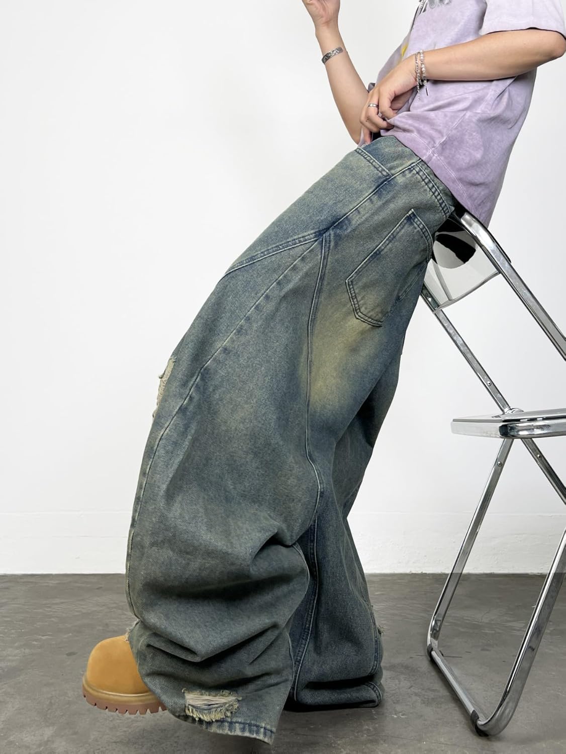 Hip Hop Baggy Jeans for Men Stylish Wide Leg Skater Jeans Loose Fit Denim Pants Streetwear - Image 2