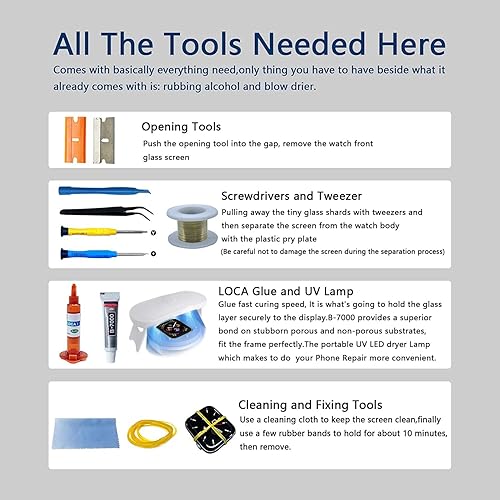 Miniatura 7 de Compatible con Apple Watch 456SESE2 de 1.575 pulgadas (1.575 in) de repuesto de lente frontal LED Kit de reparación de vidrio con herramientas e