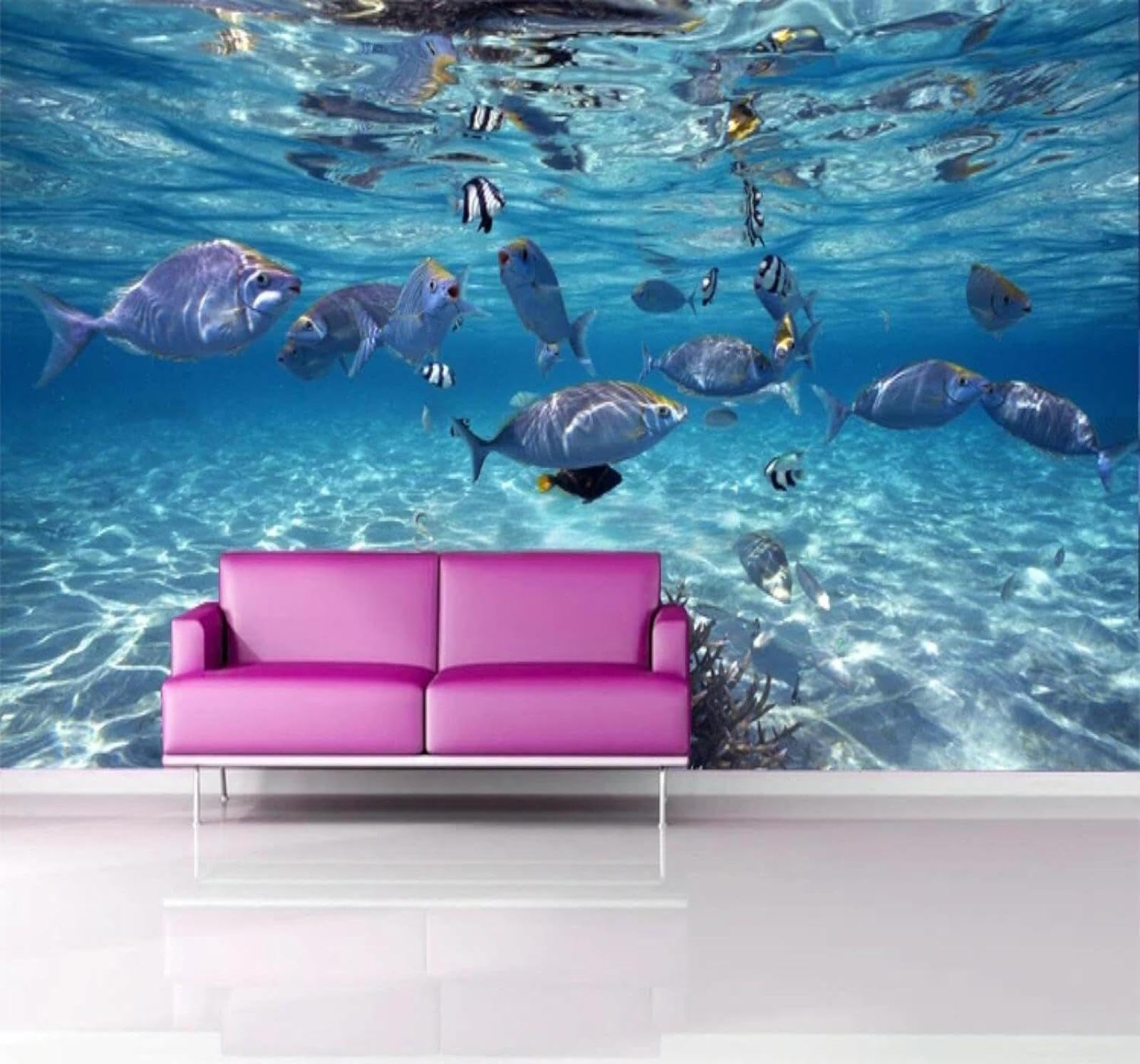 Xlming 400Cm×280Cm(B×H) Fresh Three Dimensional Blue Underwater World School Of Fish 3D Wallpaper Luxury Home Dining Decor Paste Sofa Living Room The Wall For Bedroom Mural-400Cm×280Cm