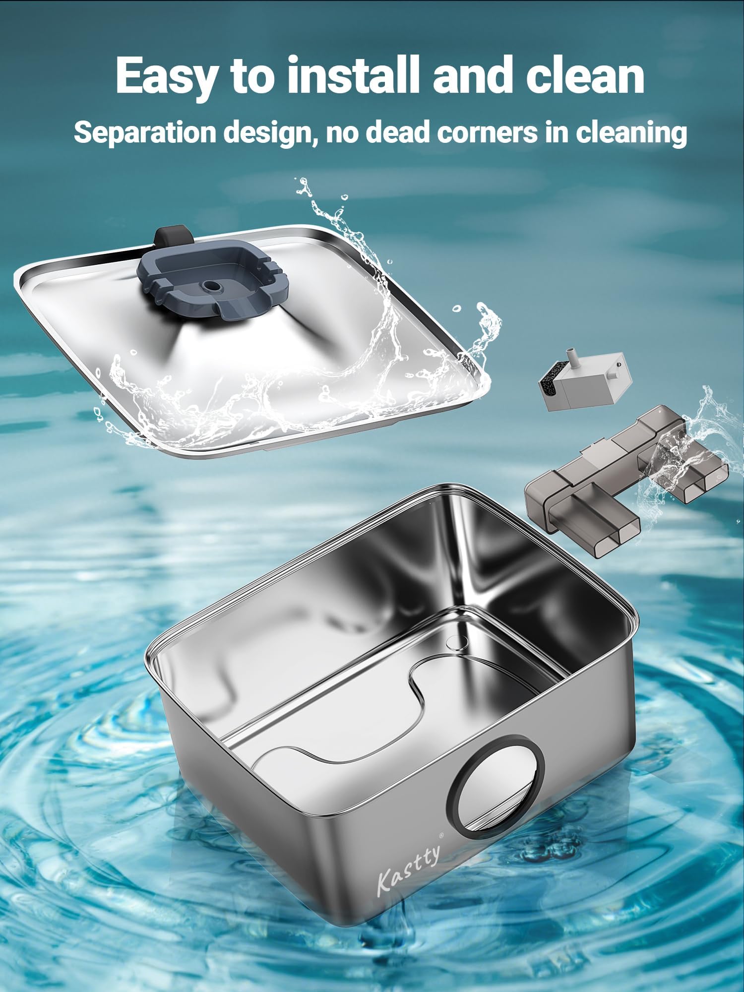 Kastty 15L/4 Gal Dog Water Fountain, Stainless Steel Large Pet Water Fountain with Water Level LED Light, Quiet Automatic Dog Water Bowl Dispenser for Dogs Inside Easy Cleaning FS79 - image 8