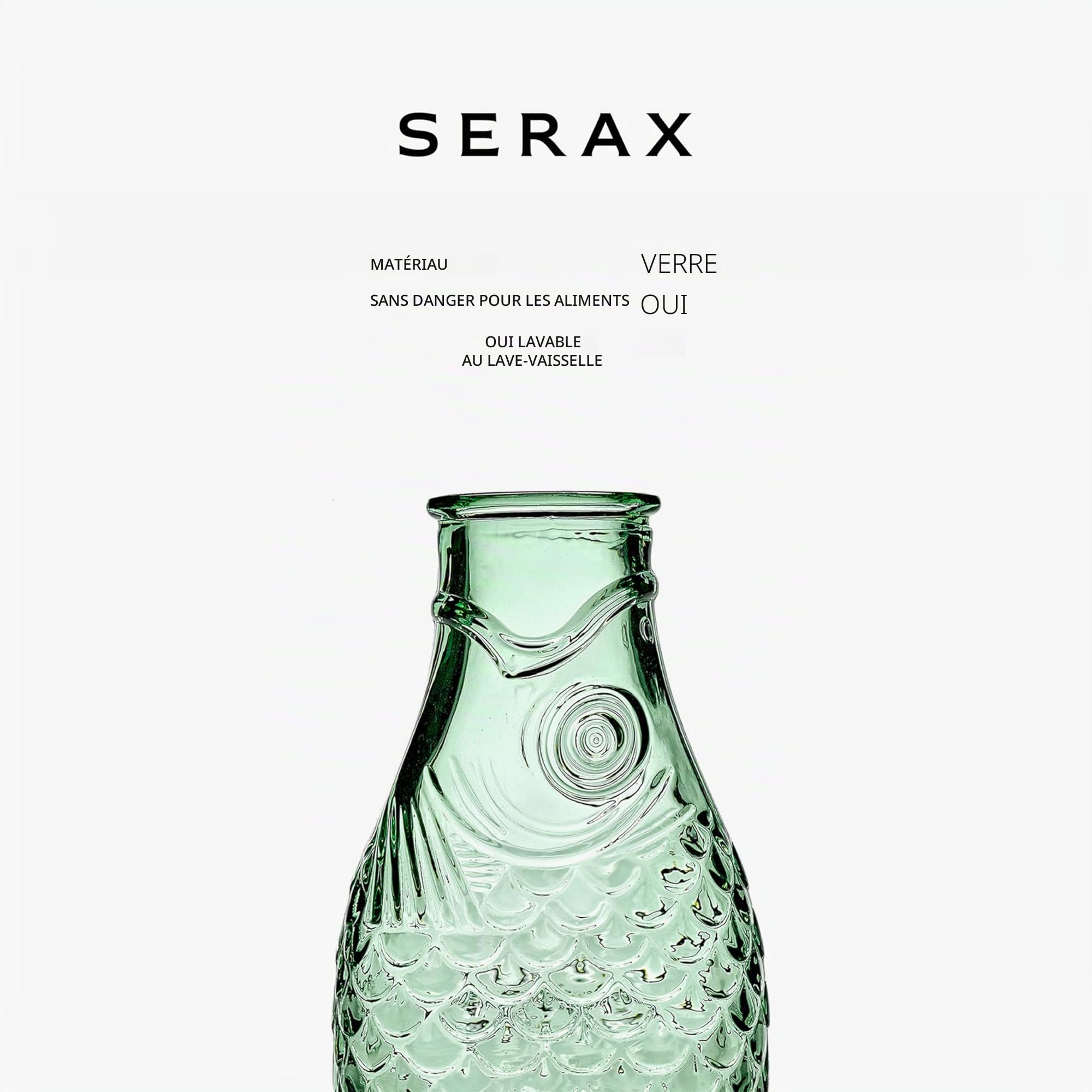 Carafe en verre pour l'eau | Collection Fish & Fish par Paola Navone | Carafe 850 ml | Bouteille conteneur transparent vert pour boissons