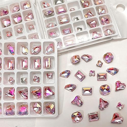 Miniatura 8 de Dornail 25 piezas de diamantes de imitación y dijes rosas para uñas, formas brillantes de mariposa y corazón, diamantes rectangulares y diamantes