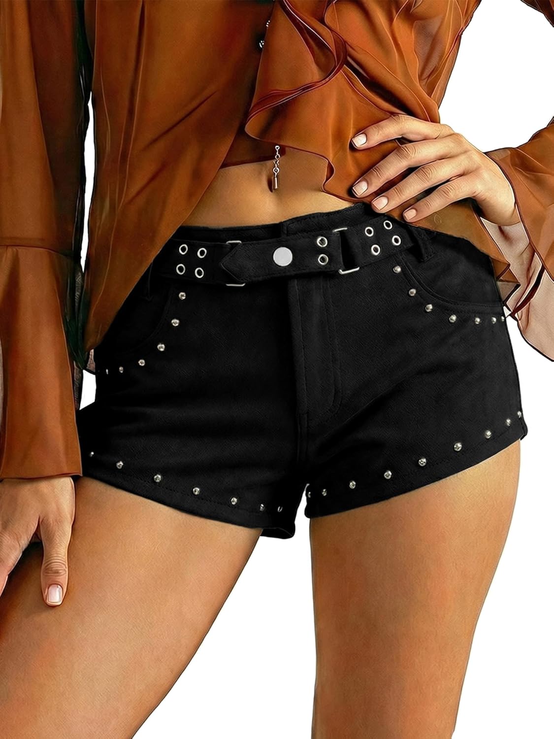 PEIHOT Women's Mid Rise Mini Shorts with Belt Fuzzy Suede Micro Shorts Y2K Country Concert Oufits 2026 Trendy Summer
