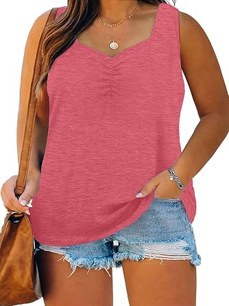 Plus Size Tank Tops for Women Summer Sleeveless Sweetheart Neck Casual Tunics Shirts Red