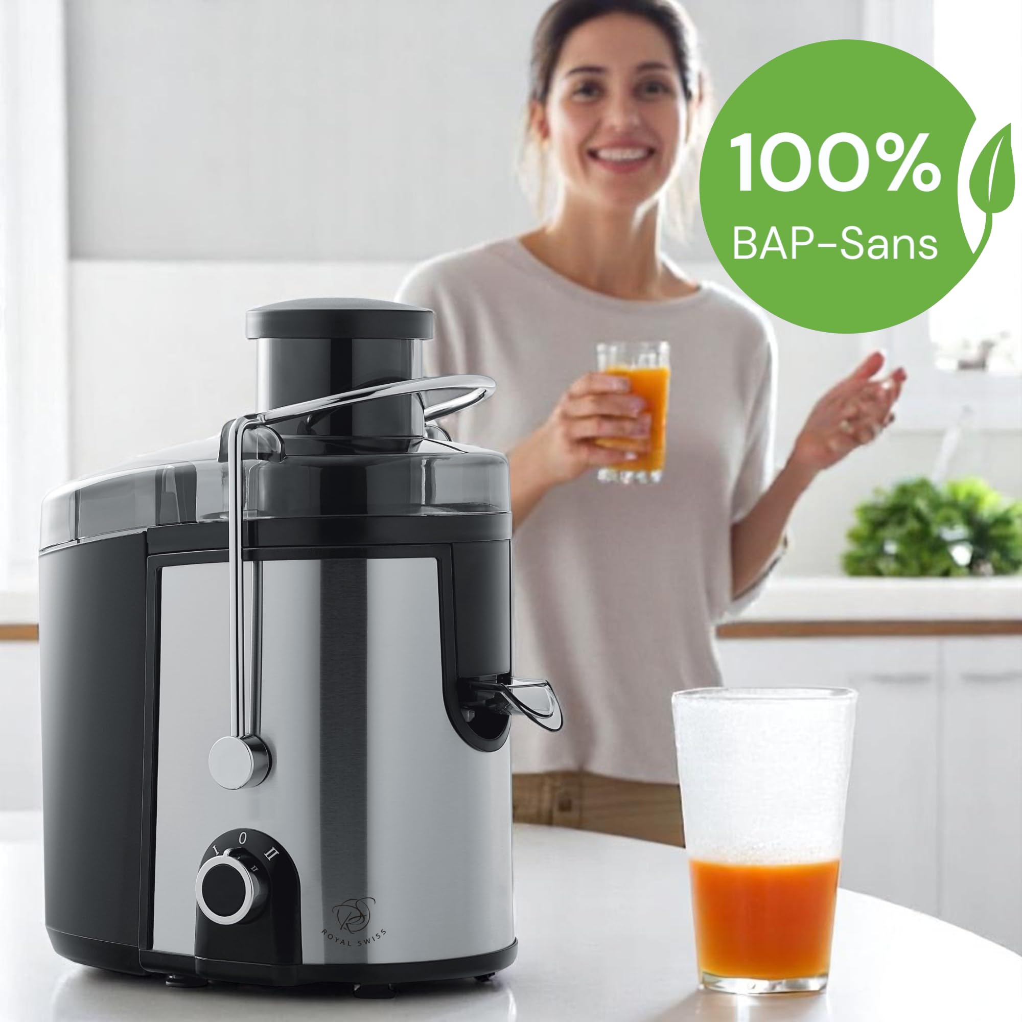 Royal Swiss Spremiagrumi 4 in 1 – Centrifuga 900 W con frullatore, tritacarne e macinacaffè – Contenitore per polpa da 1,6 L – Adatto a frutta e verdura