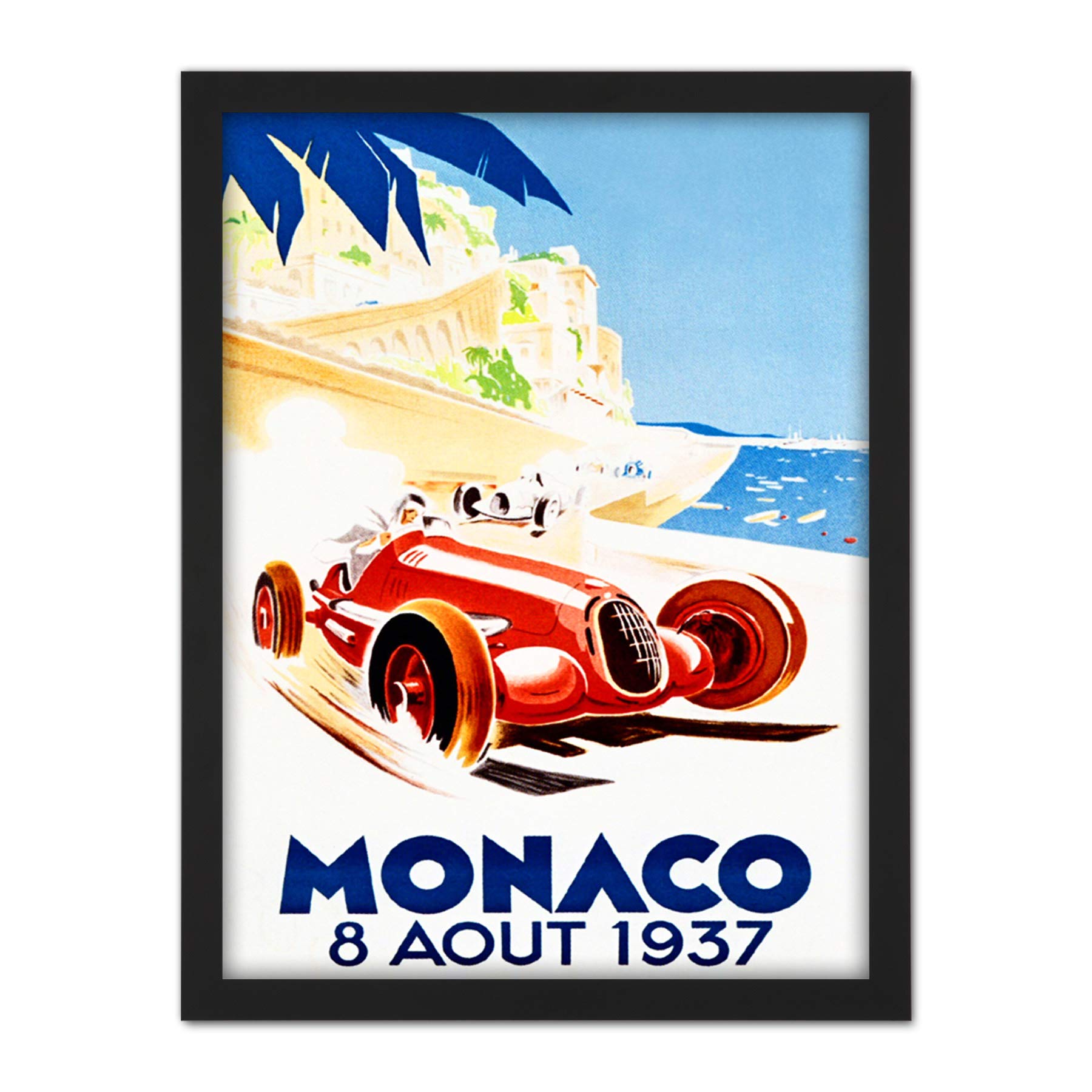 Wee Blue Coo Racing Car Monaco 1937 Grand Prix Artwork Framed Wall Art Print 18X24 Inch