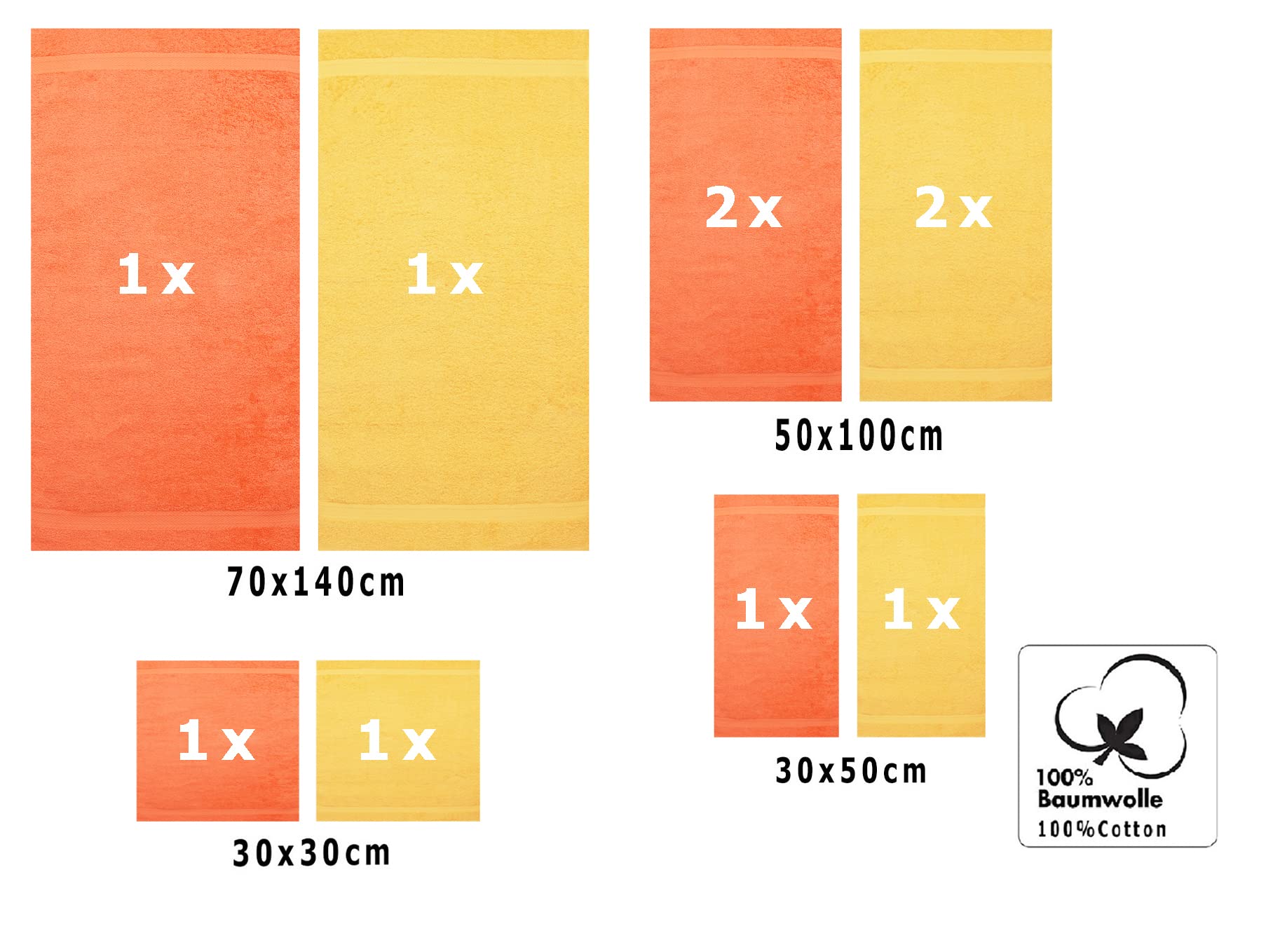 Betz 10-TLG. Handtuch-Set Classic 100% Baumwolle 2 Duschtücher 4 Handtücher 2 Gästetücher 2 Seiftücher Farbe orange und gelb
