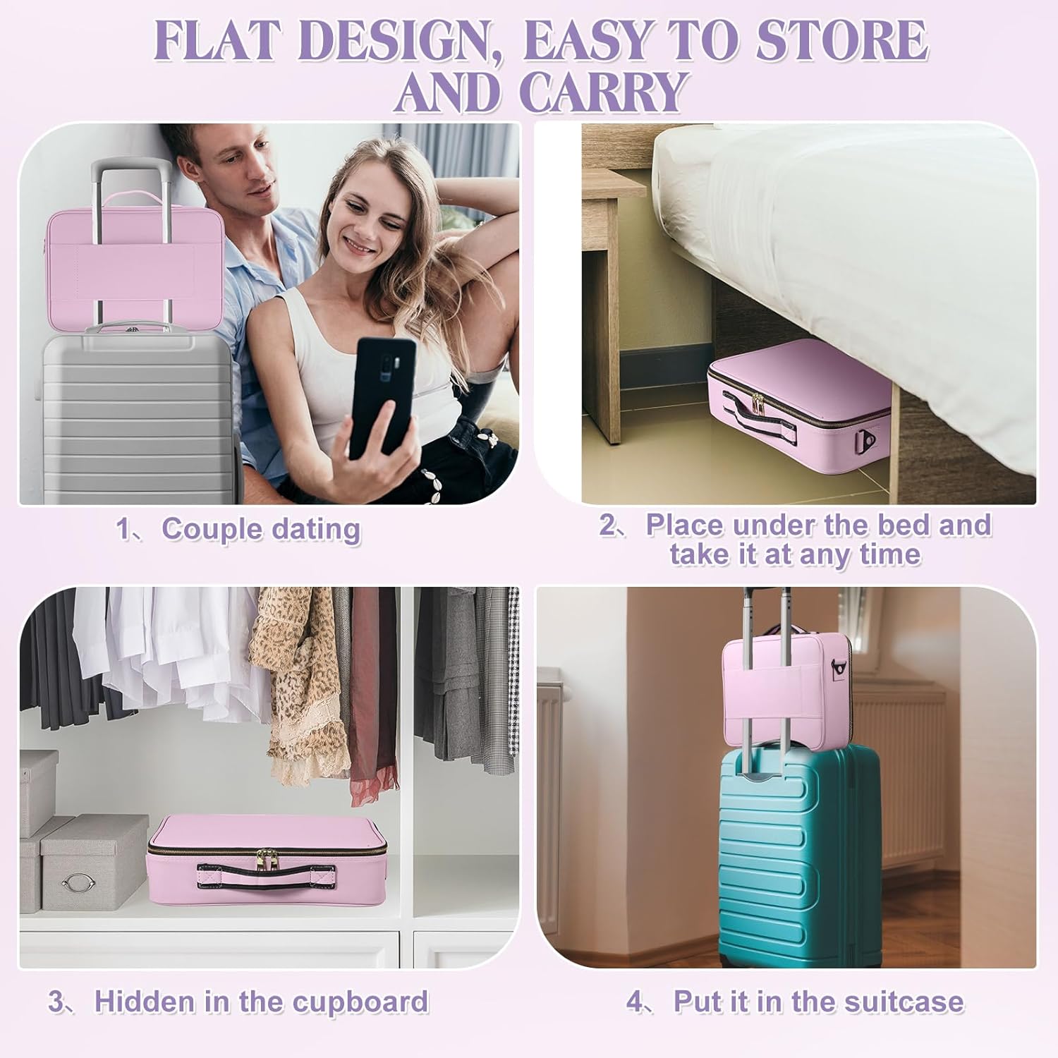 Eccliy Locking Adult Toy Bag Box Game Toys Storage Organizer with 20 Different Size Drawstring Bags Toy Storage Case for Women and Men(Light Purple,14.57 x 10.24 x 4.3 Inches)